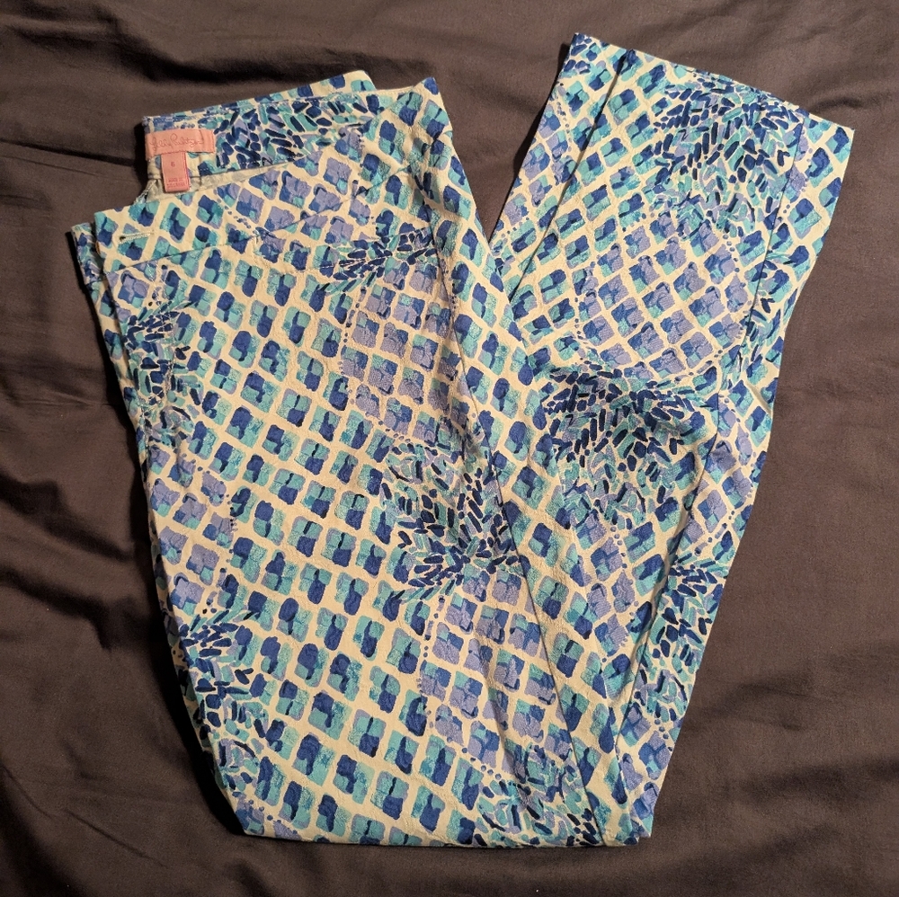 Lilly Pulitzer Kelly Cropped Pants In Blue Pineapple Pattern